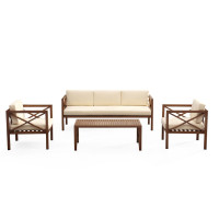 Manhattan Comfort OD-CV014 Kingsbay Outdoor Patio Conversation Set  in Brown and Cream